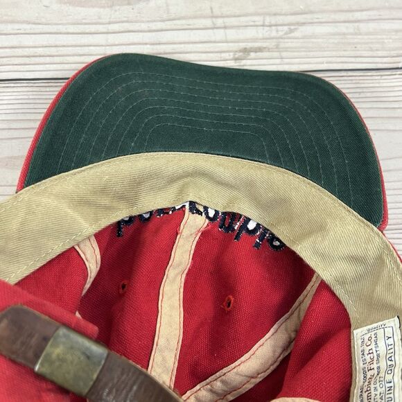 VTG Abercrombie & Fitch Hat Spellout Cap Red Heavy Canvas Leather Strap 80s USA - Picture 12 of 13
